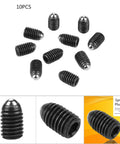 10pcs M8 (M8x12) Screw Thread Hex Socket Carbon Stainless Steel Ball Drive Spring Plungers Set Push Fit, front and close-up views.