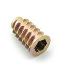 Close-up of M8x25mm zinc alloy screw-in nut insert with hex socket, part of Furniture Screw-In Nut Set Zinc Alloy Bolts for wood use.