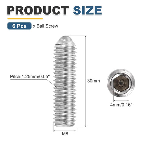 Industrial Grade Stainless Steel Ball Point Set Screws M8x30mm 304 Stainless Hex Socket Spring Plungers Grub Screw Pack Of 6