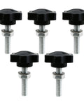 Five Piece M8x40mm Star Hand Knob Replacement Set for machine tools and umbrella bases, plastic head, galvanized steel thread.