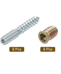 M8x50mm Hanger Bolts, 8pcs 31mm Wood Dowel Screw Self-Tapping Screw with 8pcs M8x20mm Threaded Insert Nuts shown separately
