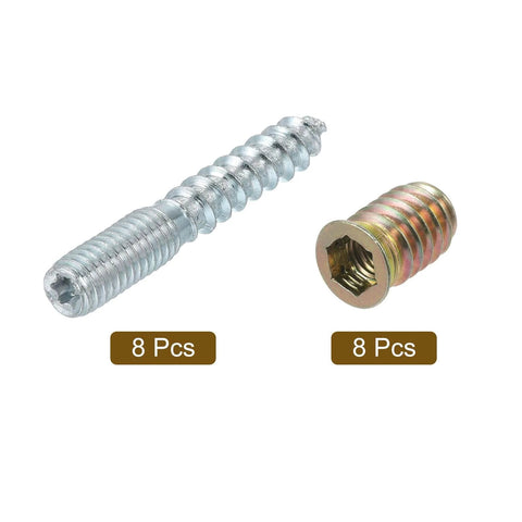 M8x50mm Hanger Bolts, 8pcs 31mm Wood Dowel Screw Self-Tapping Screw with 8pcs M8x20mm Threaded Insert Nuts shown separately