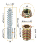 M8x50mm Hanger Bolts, 8pcs 31mm Wood Dowel Screw Self-Tapping Screw with 8pcs M8x20mm Threaded Insert Nuts Interface Hex Socket Drive