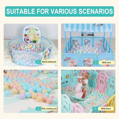 5 Mixed Colors Macaron Ocean Ball in tent, match ball pool, crawling mat, and play area with child playing for parties and events.