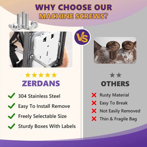 Comparison of 8-32 x 2 Machine Screws showing Zerdans 15 PCS Phillips Pan Head Electrical Outlet and Wall Plate Screws versus others.