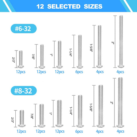 Machine Screws 100 Piece Phillips Pan Head Electricians Kit Size 6 32 And 8 32 Stainless 304 For Electrical Wall Plates showing 12 selected sizes