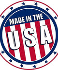Circular badge with 'Made in the USA' text, featuring red and white stripes and blue stars.