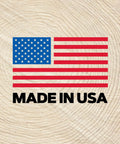 American flag with 'Made in USA' text on wood background.