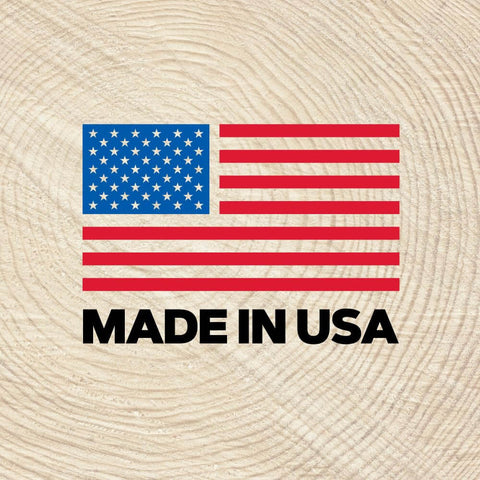 American flag with 'Made in USA' text on wood background.