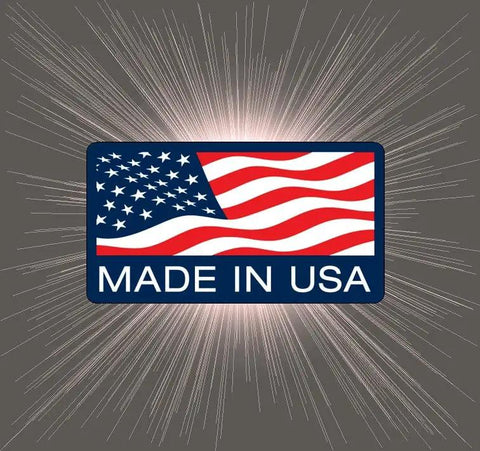 Made in USA label with American flag design surrounded by starburst effect, representing Premium 4 Pack Neoprene Rubber Spacers product origin.