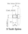 Diagram of 9 Tooth Spline from Magister Hydraulic Gear Pump 9 Tooth Spline Shaft 0.38 CID, 3.29 GPM, CW Rotation, Cast Iron Hydraulic Gear Pump, 3600 PSI, SAE A - 2 Bolts Mounting Flange and 4000 Max RPM