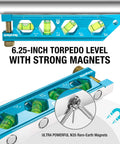 Magnetic 6.25 Inch Torpedo Level With 0 Degree 30 Degree 45 Degree 90 Degree Bubbles V Groove Large Viewing Window Aluminum Alloy Body Hanging Hole SAE And Metric Scale For DIY Projects And Home Use Duratech