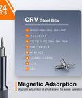 CRV steel bits list for 25 In 1 Precision Screwdriver Set with 24 Bits for MacBook Computers Laptops and other electronics.