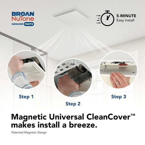 Magnetic Universal CleanCover Bath Fan Replacement Grille installation steps with snap-on design for Broan NuTone fans
