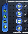 Magnetic 8 Inch Torpedo Level With Four Vials For 0 90 45 30 Degree Angles Aluminum Alloy Body Hands Free On Iron Surfaces High Accuracy 0.5mm Per Meter Cobalt Blue By WORKPRO displaying angles on pegboard