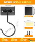 Diagram of a magnetic cabinet hook with dimensions, screws, adhesive, and matte finish, designed for most cabinets.