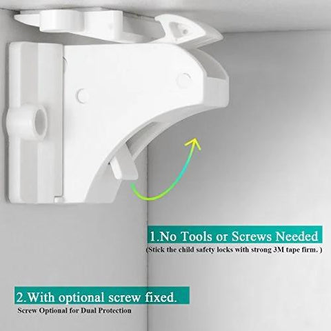 Keep curious kids safe with invisible magnetic cabinet locks that install quickly with 3M adhesive, showing no tools needed.
