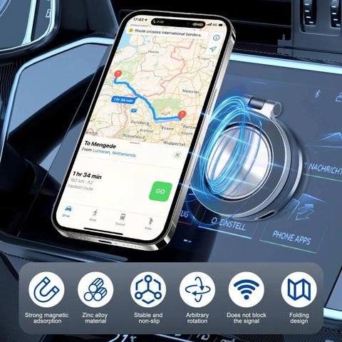 Magnetic Car Phone Mount With 360 Degree Rotation Electric Vacuum No Slip Grip holding smartphone on car dashboard