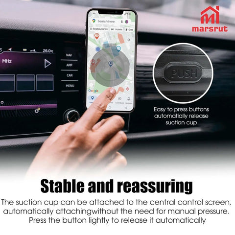 Vacuum Car Phone Mount Holder With Magnetic 360 Degree Rotatable Stand installed on car dashboard for hands-free driving