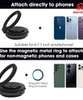 Vacuum Car Phone Mount Holder With Magnetic 360 Degree Rotatable Stand showing metal ring and compatible phones, 4 to 7 inch, black