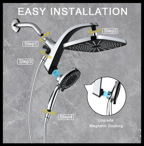 High Pressure Rain Shower Head With Magnetic Detachable Handheld Combo installation guide