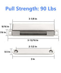 Dimensions of 2 Pack Heavy Duty Magnetic Door Catch With 90lb Pull, Stainless Steel Anti Rust Design, highlighting measurements