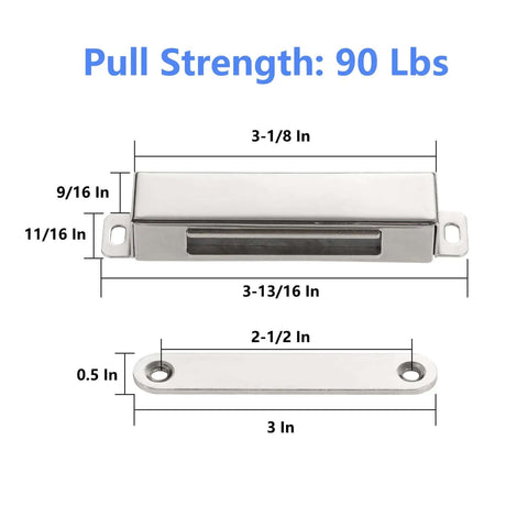 Dimensions of 2 Pack Heavy Duty Magnetic Door Catch With 90lb Pull, Stainless Steel Anti Rust Design, highlighting measurements