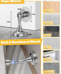 Diagram showing stainless steel Door Stoppers Magnetic Door Catch - 2 Pack, suitable for floor or wall mounting on various surfaces.