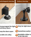 Comparison of Heavy Duty Magnetic Door Wedge Stopper Kit With Double Magnet Design and ordinary doorstop showing features.