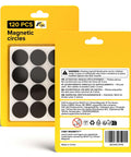 Packaging of Peel and Stick Flexible Magnetic Dots 120 Pack Reusable For Fridge Whiteboard Office Crafts and School Projects