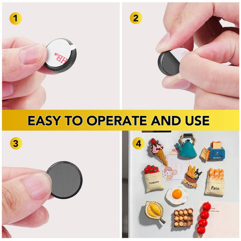90 Magnetic Adhesive Dots Ceramic Magnets 0.7 Inch With Sticky Backing for crafts, fridge, posters, photos installation steps shown