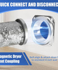 Magnetic Dryer Vent Coupling Kit With Airtight Seal Quick Connect And Disconnect Includes 4 Inch By 3.3 Foot Duct And Two Clamps Easy To Clean And Install Connector For Dryer Venting shown in installation