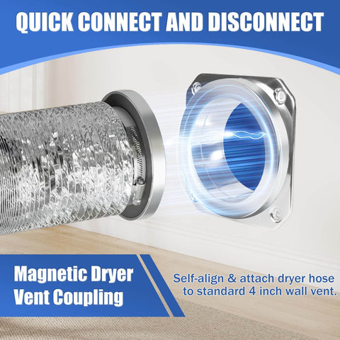 Magnetic Dryer Vent Coupling Kit With Airtight Seal Quick Connect And Disconnect Includes 4 Inch By 3.3 Foot Duct And Two Clamps Easy To Clean And Install Connector For Dryer Venting shown in installation