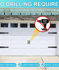 White garage door with Magnetic Garage Door Hardware, including 4 magnetic hinges and 2 magnetic handles, Classics Style installation.