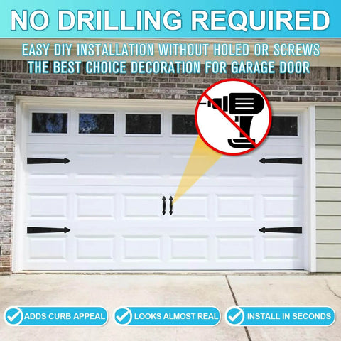 White garage door with Magnetic Garage Door Hardware, including 4 magnetic hinges and 2 magnetic handles, Classics Style installation.