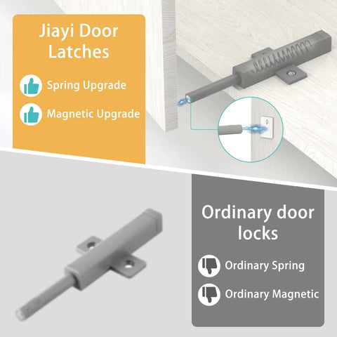 Push To Open Cabinet Hardware Magnetic Push Door Latches Heavy Duty Drawer Opener in gray showing installed position.