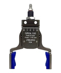 Front view of a Magnetic Gripper Fixture for Pneumatic Systems and Automated Workflows with blue gripper pads, red wine color.