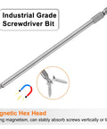Industrial grade magnetic hex screwdriver bit with 1/4 inch shank and ball end for precise assembly, made from high-strength S2 steel.