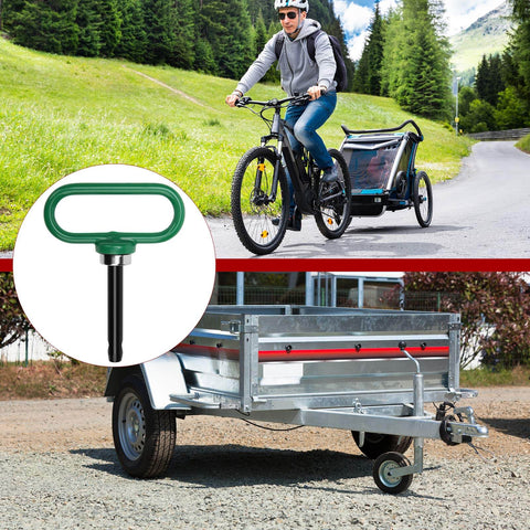 Heavy Duty Magnetic Hitch Pin 1/2 Inch Strong Magnet Handle For Lawn Mowers And Trailer Hitches, shown near trailers