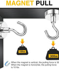 Steel magnetic hook demonstrating vertical and horizontal pull forces, 30 lbs vertically, 10 lbs horizontally, against a metal surface.