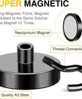 Black Magnetic Hooks with neodymium magnet, thread connection, and high quality A3 steel, 170 LB Heavy Duty Strong Magnets.