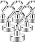 Set of six silver magnetic hooks with curved design for versatile hanging and organization in home or office space