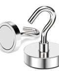 Stainless steel magnetic hooks with strong hold and sleek design for versatile use in home or office organization.