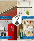 Collage of magnetic hooks used in ceiling, kitchen, refrigerator, and hanging applications