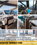 Magnetic Hooks, 50lbs Heavy Duty N52 Rare Earth Magnets in cruise cabin setup for hanging essentials.