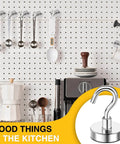 Magnetic Hooks, 50lbs Heavy Duty N52 Rare Earth Magnets, hanging kitchen utensils on perforated board, must-have cruise essentials.