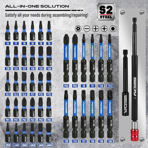 80-Piece Premium Magnetic Impact Nut Driver Set Metric And SAE With Socket Adapters shown with S2 Steel components.