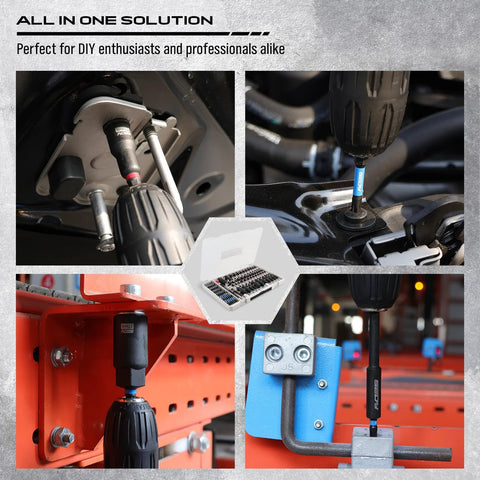 80-Piece Premium Magnetic Impact Nut Driver Set Metric And SAE with Socket Adapters and power bits in use on machinery