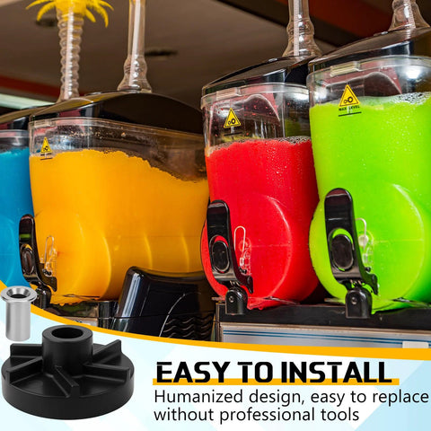 Colorful beverage dispensers with 2 Pack Replacement Impeller And Bearing Sleeve Set For Grindmaster Crathco; easy to install text.