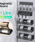 5-Pack Magnetic Shelves for Laundry Room Organization installed on a wall, featuring spice rack, utensil hooks, and strong magnet hold.
